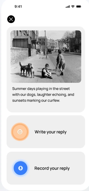 Memory Journal with a photo prompt and written or recorded reply options