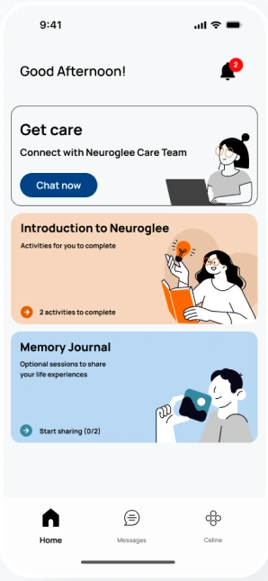 Patient home with Get care, Introduction, and Memory Journal